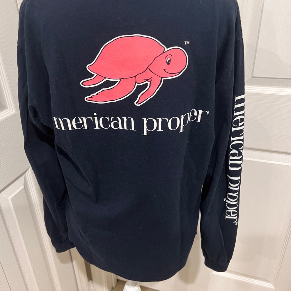 Merica Proper Navy Long Sleeve Shirt with Pink Turtle